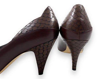 1950's AMALFI Italy brown leather and snakeskin high heel pumps