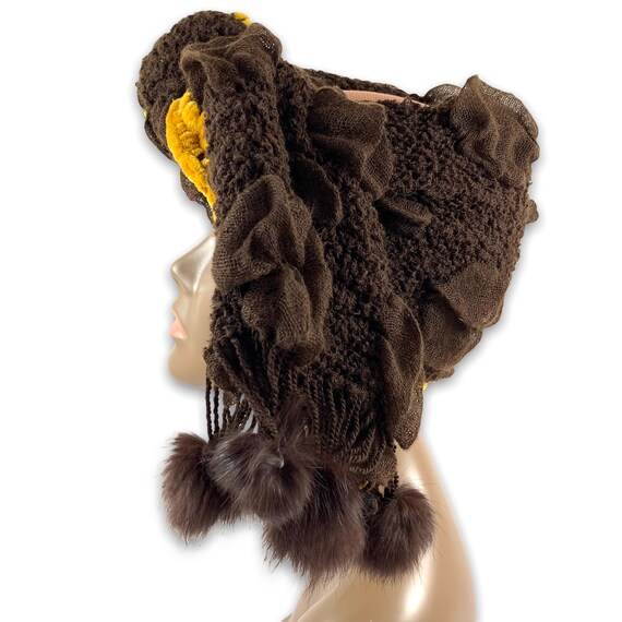 Handmade rabbit fur trim winter headdress - image 4