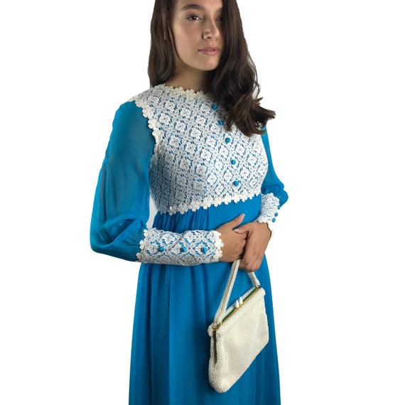 1960’s sky blue sheer chiffon goddess dress with … - image 2