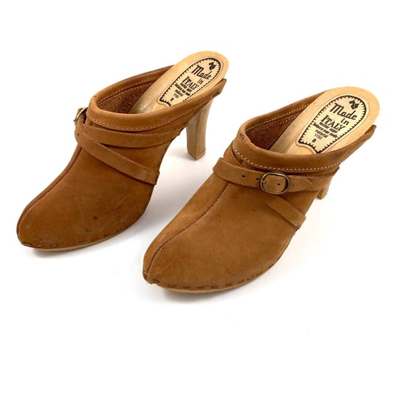 1960's Italian crafted nubuck leather heeled clogs - image 4