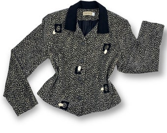 90's Leopard velvet blazer jacket with geometric design