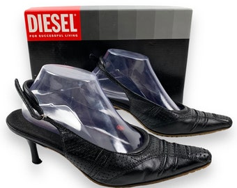 90er-Jahre-Slingback-Pumps von Diesel aus schwarzem, perforiertem Leder mit spitzer Zehenpartie