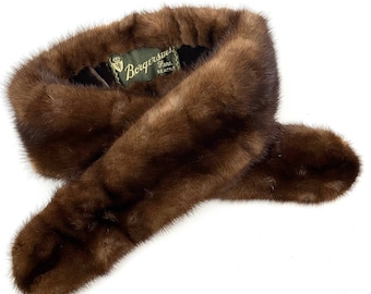 1940's Designer BORGERSENS FURS brown mink fur clip on collar scarf