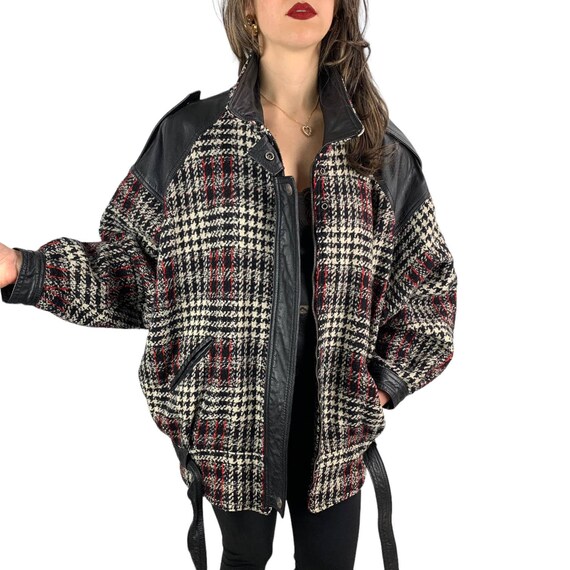 1970's wool plaid and leather dolman batwing slee… - image 9