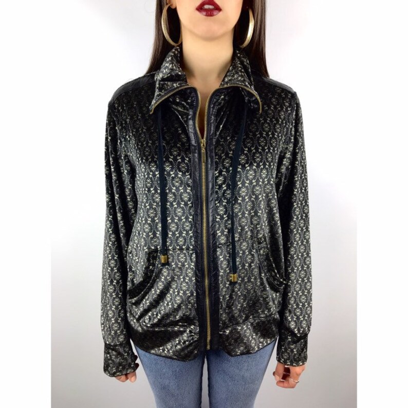 90/'s black and gold velour track jacket by MIRROR IMAGE