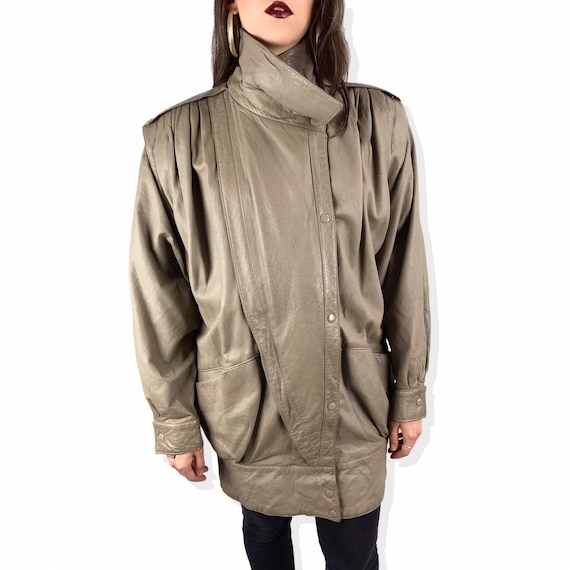 1970's taupe leather batwing jacket