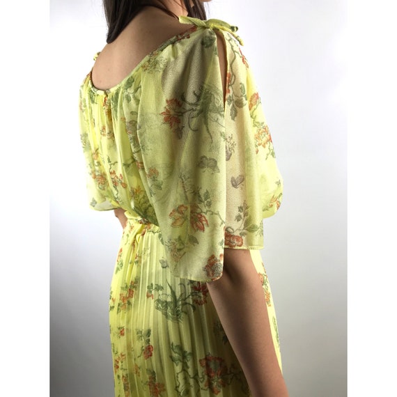 1960's Full Length Pleated Yellow Floral Goddess Gown - Etsy