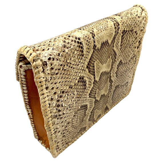 1970's Python snakeskin raffia trim clutch purse - image 9