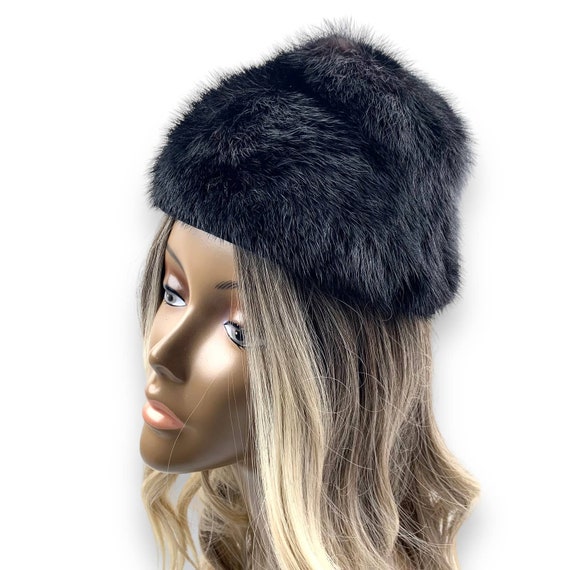 1950's black mink fascinator dome hat - image 8