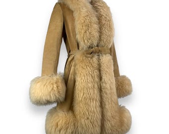 1960&#39;s Penny Lane genuine shearling suede swing coat