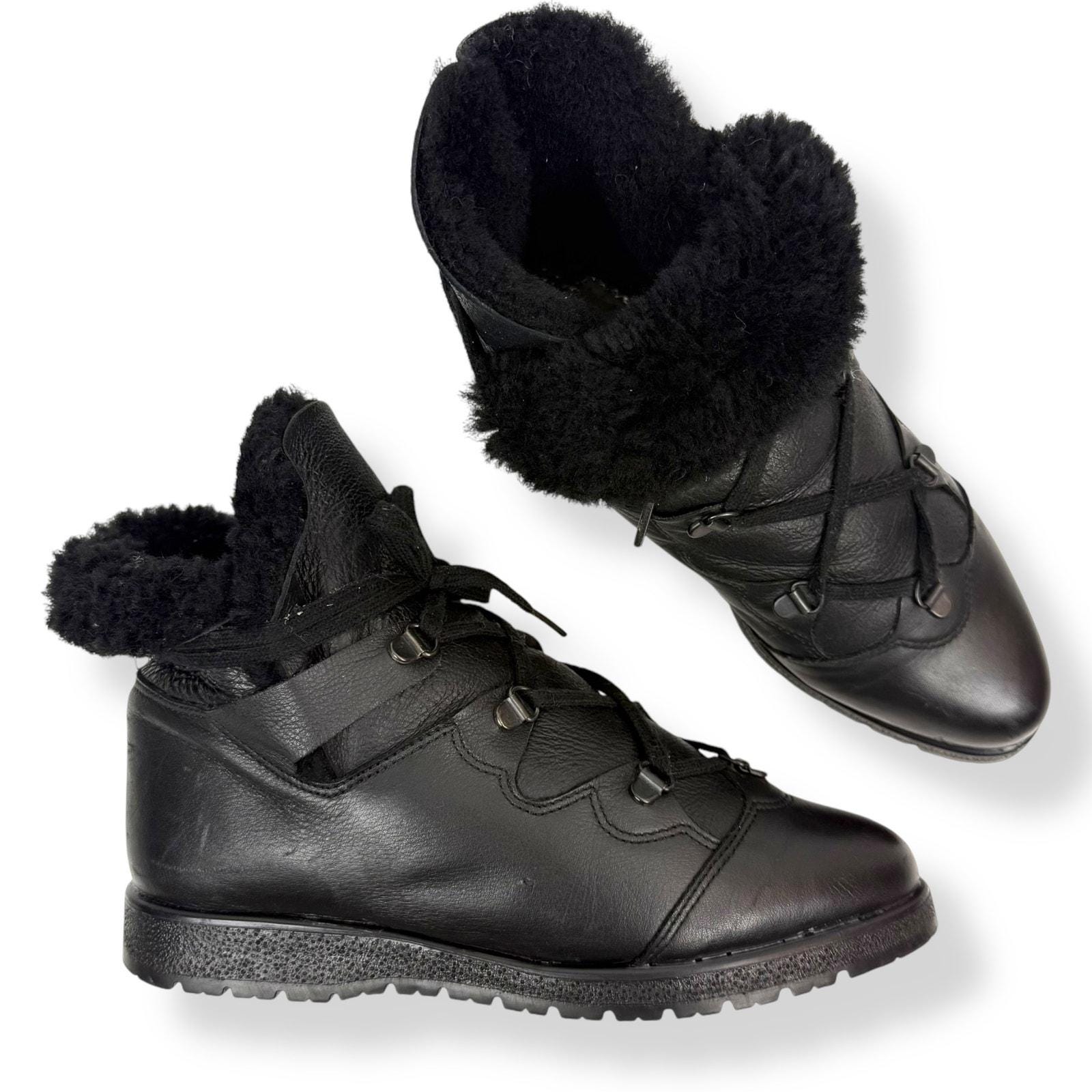 Vintage LA CANADIENNE Black Shearling Lined Leather Winter Boot