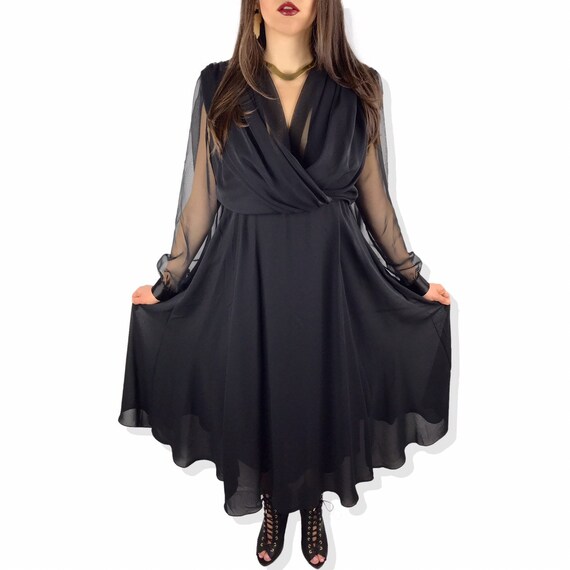 1980's URSULA OF SWITZERLAND black chiffon dress - image 5