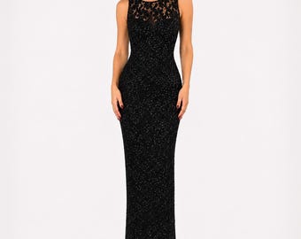 carmen marc valvo dress black Signature Vintage 90s Cocktail Lace Beaded Halter Black Mini Dresses | SHIRT DRESSES Evening dresses Color:Bubblegum*