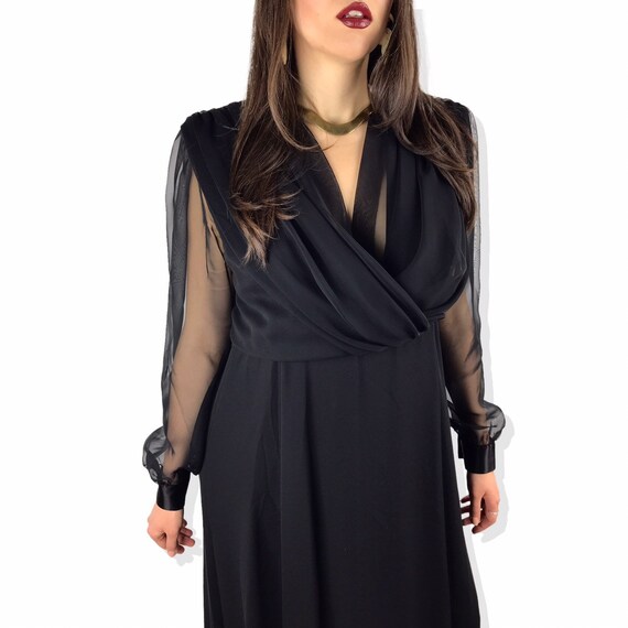 1980's URSULA OF SWITZERLAND black chiffon dress - image 2