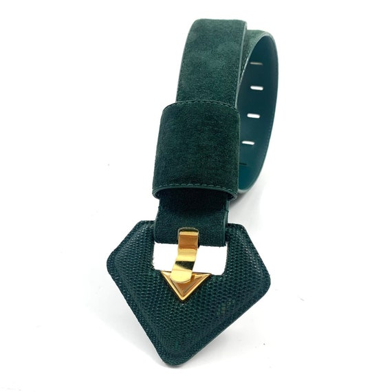 1980's MILOR green genuine suede leather belt with