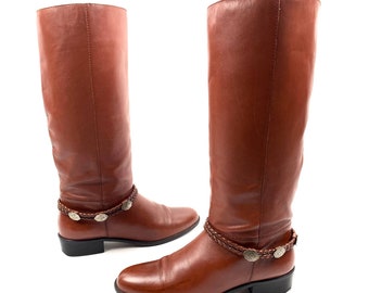 90's UNISA brown leather knee high equestrian riding boots