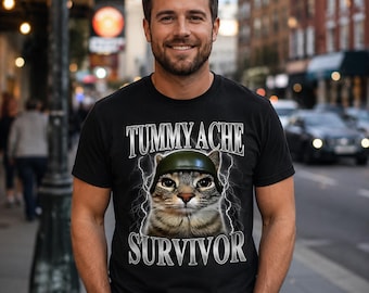 Buikpijn Survivor Cat PNG, Funny Animal Meme Shirt Design, Instant Download, Sublimatiebestand