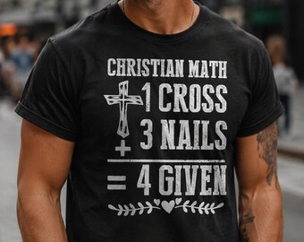 PNG de matemáticas cristianas, 1 cruz, 3 clavos, 4 dados, diseño de camiseta religiosa, archivo de sublimación de fe de seguidor de Cristo