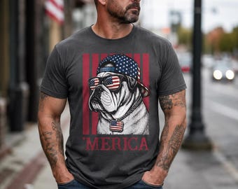 Bulldog patriótico Merica PNG, diseño de sublimación para amantes de los perros con la bandera de EE. UU., descarga digital divertida del 4 de julio