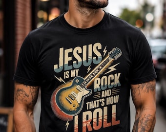 Jesús es mi roca y así es como me muevo. Guitarra cristiana PNG, descarga digital, diseño de música de fe.