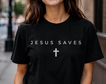 Camiseta minimalista cristiana con la cruz de Jesús salvando – Camiseta con estampado religioso sutil