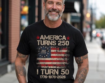 Estados Unidos cumple 250 años, yo cumplo 50 (PNG), diseño de camiseta de cumpleaños de 1976, descarga digital del 250 aniversario de EE. UU.