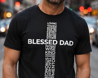 Cruz cristiana bendecida para papá PNG, diseño de camiseta para el Día del Padre, gráfico de camiseta religiosa para papá, archivo de sublimación de fe