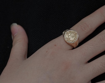 Custom 18K Gold ENB Totem Women's Signet Ring, Mobius Oriental Philosophy Jewelry
