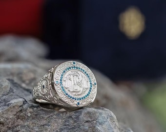 Personalisierter 925 Silber ENB Totem Siegelring, Möbius Östliche Philosophie Schmuck