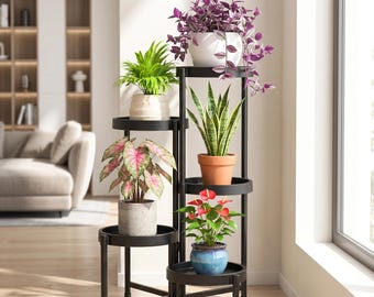 Multi Tier Plant Stand, Dark Wood 6 Pot Display Rack for Indoor Plants