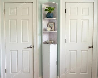 5-Tier Wooden Corner Shelf Cabinet with Door, Bathroom Cabinet, Tall Storage Cabinet, Corner Bookshelf, Small Space Shelf, Tower Cabinet