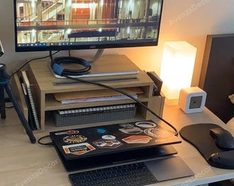 Wooden Desk Monitor Stand Riser with Adjustable Organizer Tray, Working Desk, Solid Monitor Stand, Laptop Desk, Working Desk, Desk Organizer