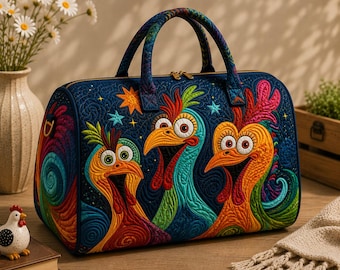 Leuke reistas met haan, grote weekendtas voor vrouwen, weekendtas Goofy Chicken, cadeau voor kippenliefhebbers, levendige plunjezak