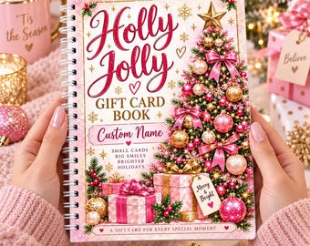 Custom Christmas Gift Card Book, Gift For College Student, 15 Gift Card Pockets, Christmas Gift,Holly Jolly Gift Card Book, Gift Card Holder