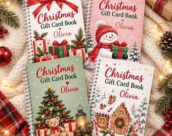 Set 4 Pcs Personalized Christmas Gift Card Book, 15 Page Christmas Gift Card Holder, Holiday Gift Book, Christmas Stocking Stuffer