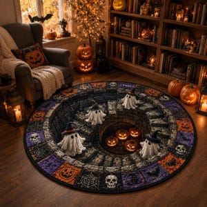 3D Illusion Skull Vortex Round Rug, Halloween Horror Skeleton Carpet, Non Slip Floor Mat, Living Room Bedroom Decor, Spooky Gift,3D Skeleton
