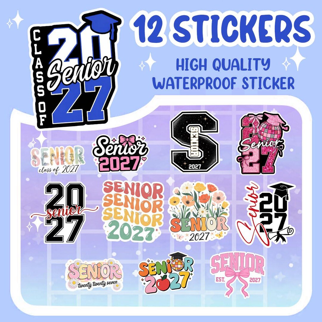 12PCS Senior 2027 Sticker Pack, Class of 2027 Stickers, Graduation ...