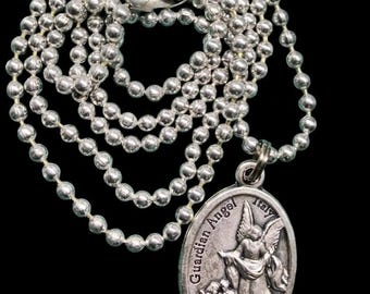 Guardian Angel Pendant Italian made with 24 inch Stainless Steel ball chain