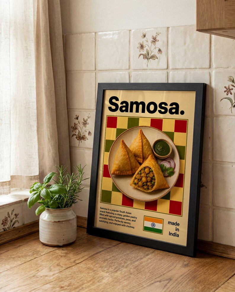 Samosa Poster, Culinary Art Print, Indian Cuisine Illustration, Food ...