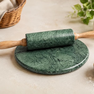 Handcrafted Marble Bread Maker: Dough Roller, Indian Roti Chakla, Chopping/Cheese Board, 10 Inches