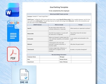 Employee Goal Setting Template, SMART Goals Worksheet, Goal Planning Form (Word + PDF)