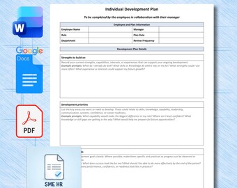 Individual Development Plan Template, Employee Development Plan, Career Development Form (Word + PDF)
