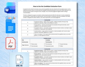 Evaluatieformulier kandidaat | Scoresjabloon voor gestructureerde interviews | Bewerkbaar Word + pdf