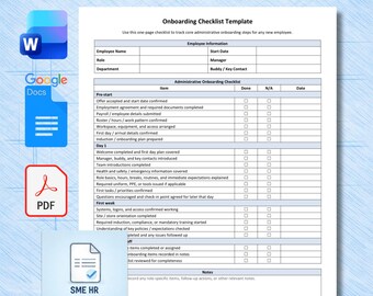 Onboarding Checklist Template, New Employee Checklist, HR Onboarding Form (Word PDF)
