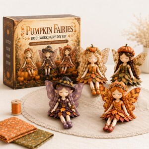 Doe-het-zelf patchworkpakket met feeënmotief, naaipakket voor pompoenfeeën, herfstpoppenmaakpakket, Halloween-knutselproject, cadeau voor Thanksgiving en Kerstmis