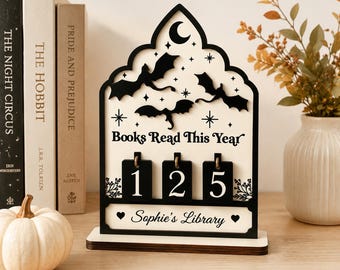 Personalized Books Read This Year Counter, Gothic Book Tracker, Custom Library Decor, Bookish Gift, Witchy Shelf Decor