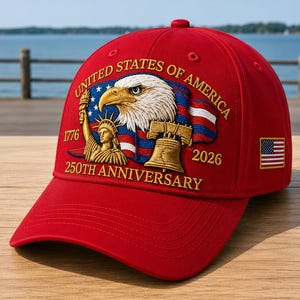 Geborduurde hoed met Amerikaanse adelaar | Baseballpet 250 jaar Amerika | Verstelbare patriottische snapback