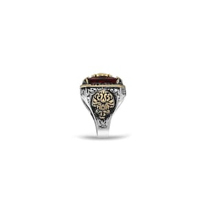 Ruby Red Crystal Rectangular Statement 925 Sterling Silver Men Ring: Two-Tone Ottoman Design image 4