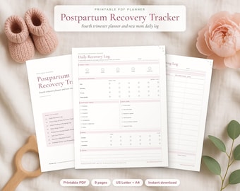 Postpartum Recovery Tracker with Pelvic Floor Log, Fourth Trimester Planner, New Mom Journal PDF
