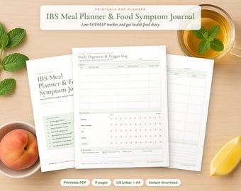 IBS Meal Planner, Low FODMAP Food Diary and Gut Health Symptom Journal, Printable PDF